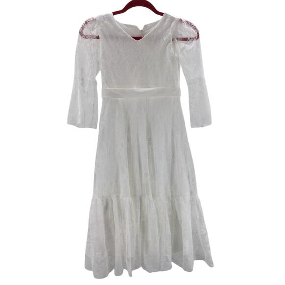 FLOWER GIRL 4-5Y white lace tiered ruffle wedding guest party maxi dress NEW B80 - Picture 1 of 6